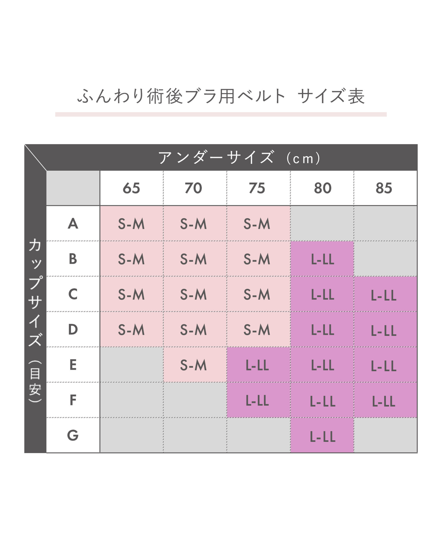 ベルト＋調整パッド サイズ表
