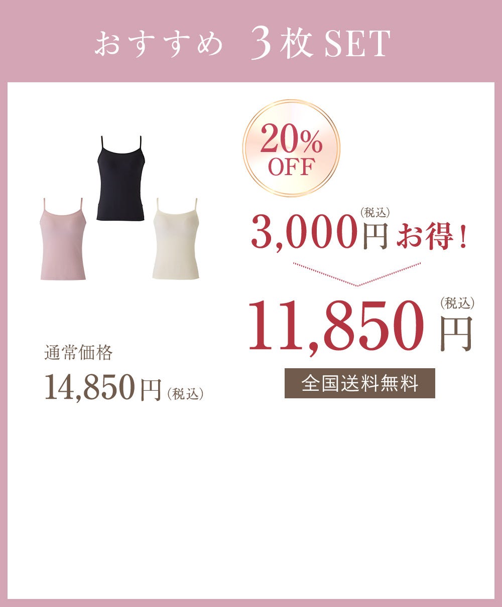 おすすめ 3枚SET 20%OFF 3,000円（税込）お得！ 通常価格14,850円（税込）→11,850円（税込） 全国送料無料