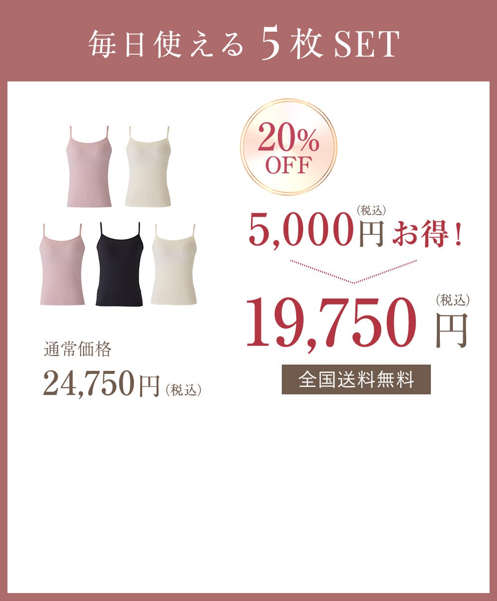 毎日使える5枚SET 20%OFF 5,000円（税込）お得！ 通常価格24,750円（税込）→19,750円（税込）全国送料無料