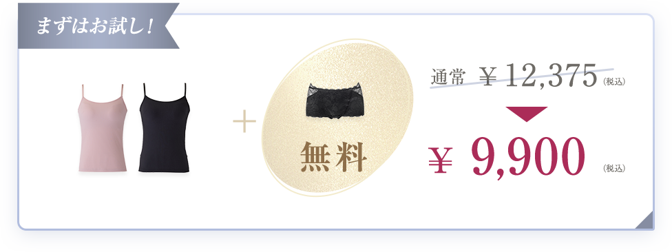 まずはお試し！ ふんわりブラトップトライアルSET（ブラトップ2枚＋美尻ショーツ1枚無料） 通常¥12,375（税込）→¥9,900（税込）