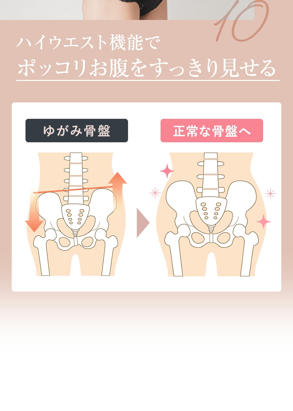 10.ハイウエスト機能でポッコリお腹をすっきり見せる